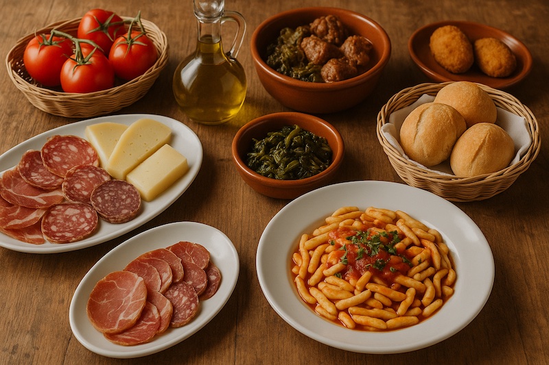 Tavola imbandita con specialità dell'agriturismo La Fattoria